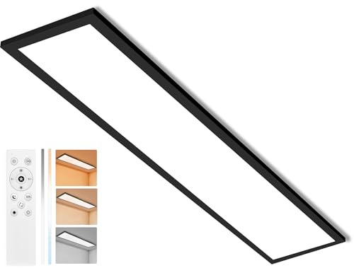 YindaLux LED Panel 120x30cm 40W 4000lm Deckenleuchte Dimmbar Schwarz | 2700–6500K einstellbar, Fernbedienung, Nachtlicht, Speicherfunktion, flache Bauform, für Küche, Büro, Wohnzimmer