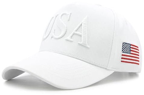 WALNOVA USA Flag Cap for Men Women, American Flag Baseball Cap, Adjustable Snapback Dad Hat, Fourth of July, White