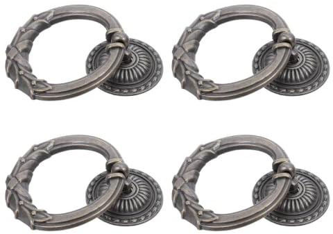 HOMSFOU 4 Pièces Poignées Vintage pour Meubles Lot de Anneaux Ronds Alliage de Zinc Bronze Antique Poignées de Porte Chinoises pour Commode Armoire Placard
