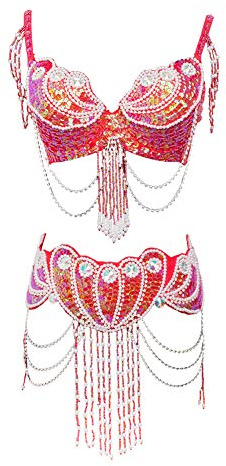 ROYAL SMEELA Gute Qualität und Rabatt Bauchtanz BH Gürtel Damen Bauchtanz Kostüm Set Damen Sexy Flamenco Karneval BH Gürtel Pailletten Tanzkleid