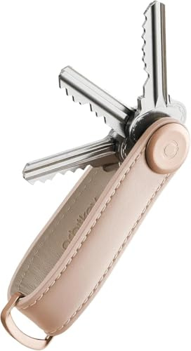 orbitkey Leather Key Organiser - Blush with Blush Stitching | Premium Leather | Holds 2–7 Keys | Quiet Pocket Carry | Stainless Steel Locking Mechanism