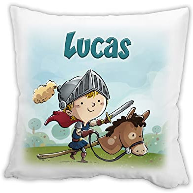 Unikatolo Kissen mit Name personalisiert, Ritter Dekokissen Kinderzimmer individuelles Geschenk für Jungs Schulanfang Geburt Taufe Geburtstag ideal für Kita/Kindergarten, Mittelalter