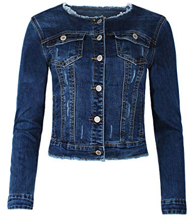 Fraternel Damen Jeansjacke ausgefranst Vintage Stretch