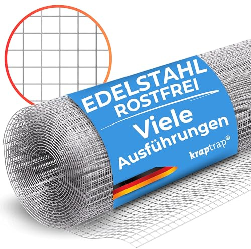 KrapTrap Volierendraht Edelstahlgitter V2A I 10mm x 10mm, 1m x 12m I rostfreies Drahtgitter I keine Vergiftungsgefahr für Vögel Hasen Meerschweinchen