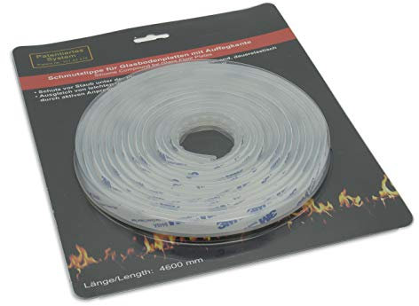 Schmutzlippe Silikon 4,5m lang 4 Lamellen für Glas-Boden-Platte Boden unter KaminofenStaubfrei 3-4mm dick 3M Klebefläche 1cm breit langlebig guter Halt