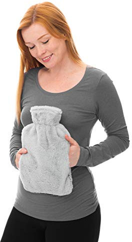 FiNeWaY 2L Hot Water Bottle Body Warmer with Pocket – for Back Neck Shoulder Leg Arthritis Pain Relief Aches Cramp (Faux Fur Grey)