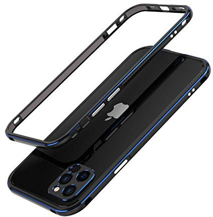 qichenlu Ultraslim Gaming Case Schwarz & Navy Aluminium Rahmen kompatibel mit iPhone 12 Pro Max,Leicht Luftfahrt Alulegierung Metall Bumper Innen Schwamm,mit Kamera Schutz Abdeckung Rückseite Folie