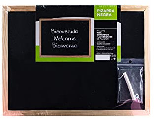 BESCH Pizarra Negra de Tiza con Marco de Madera Natural para Oficina, Restaurantes, Colegios, Tiendas, Hogares y Cafeterias Incluye Tiza y Borrador. (40x30cm)