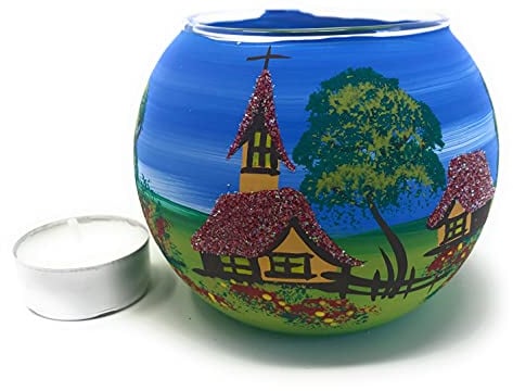 Leuchtglas Kugel Medium + Windlicht aus Glas + Handarbeit aus Lauscha (sommer)