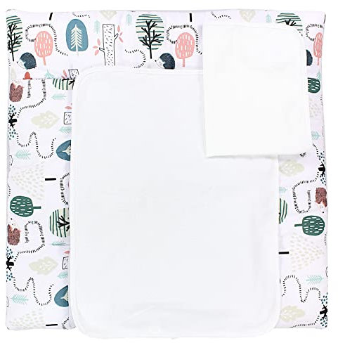 TupTam Wickelauflage mit 2 wasserfesten Frotteebezügen – weich gepolstert & hautfreundlich MAR02579, Farbe: Igel im Wald/Mint, Größe: 76 x 76 cm