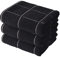 Anyi Lot de 3 torchons de Cuisine absorbants très résistants avec Boucle de Suspension 100% Coton, torchons de Bar à thé (40,6 x 66 cm, Noir)