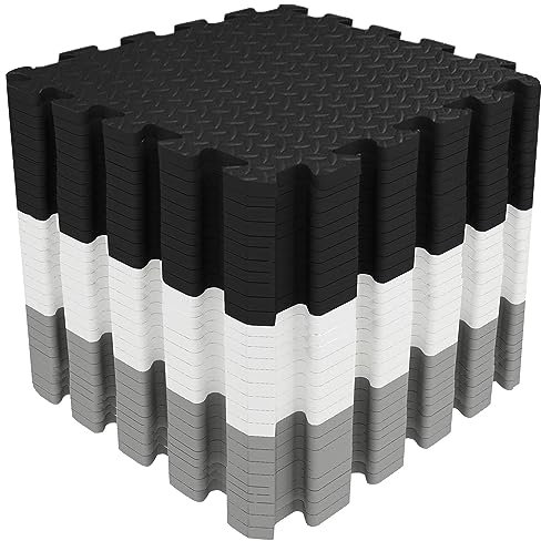 Gym Flooring - 12 MM Extra Thick Foam Mats EVA Foam Gym Mats for Home 30x30 cm, Heavy Duty Interlocking Floor Eco-friendly Mat for Yoga Exercise (Black,white,gray)