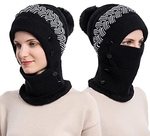 YAMEE Sturmhaube Damen Balaclava Fleece,Wintermütze mit Winterschal Damen,Strickmütze Schal Set Winter Warm Skimütze Gesichtsmaske für Outdoor Sport