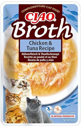 INABA Ciao Broth, Wet Cat Food, Chicken & Tuna Flavour, 1 Pack (40g) | Light Broth with Shredded Chicken, Moist Cat Treat, Delicious Snack, Food Topper, Side Dish, Premium Ingredients, Low Calorie