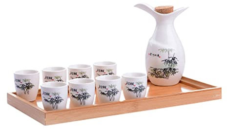 ZEALMAX Ensemble de 9 Verres à saké Chinois et Japonais, Art du vin et du thé, Magnifiques cruches à saké et Verres à vin, Style Classique A