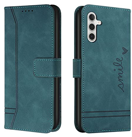Trugox Handyhülle für Samsung Galaxy A14 4G / 5G Hülle Klappbar Klapphülle mit Kartenfach Handytasche Handy Schutzhülle Tasche Leder Wallet Flip Case Slim Book Cover - Blaugrün