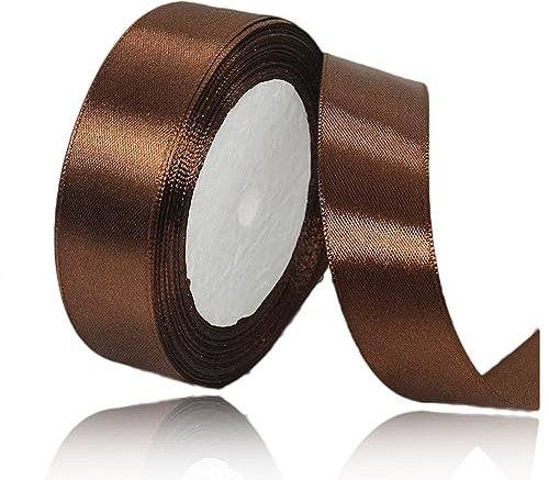 Geschenkband Kaffee 25mm Breit, 23 Meters Satinband Braun Geschenkbänder Stoff Schleifenband Dekoband zum Geschenkverpackung, Bastelarbeiten, Geburtstag und Hochzeitsdekoration