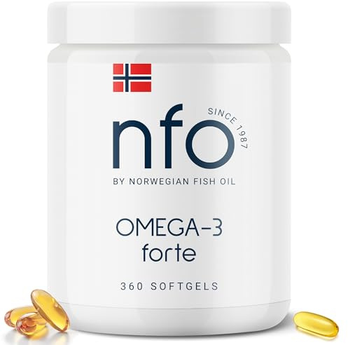 NFO Omega 3 Forte – Fischöl Omega 3 Kapseln hochdosiert – 360 Kapseln | Vorratspackung mit 360 Kapseln • Omega 3 Öl aus Fischöl • EPA & DHA (EE) • Vitamin E • aus Wildfisch • aus Norwegen