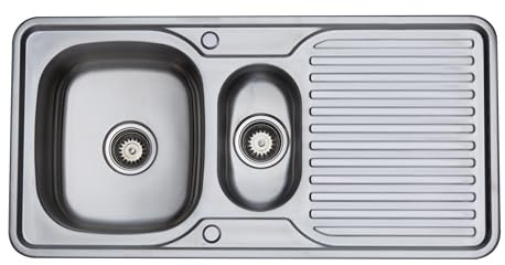 RUMO Prema 1.5 Bowl Stainless Steel Kitchen Sink Premium Quality Reversible with Drainer One & Half Bowl 1000mm x 500mm Inset Large Deep Bowl Includes Wastes & Plumbing Kit