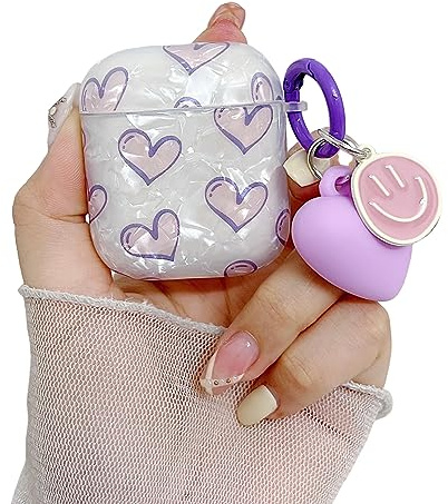 leobray Kompatibel mit AirPods 1 und 2 Hülle für Frauen und Mädchen, süßes Herz-Design, weiche TPU-Hülle mit Schlüsselanhänger, staubdicht, stoßfest, Schutzhülle für AirPods 1 und 2