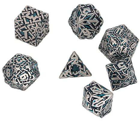 Polyedrische Würfel Metall Würfel Spiel Polyedrische Würfel Rollenspiel Würfel 7pcs Metall Gravierte Muster Würfel Set Männer Frauen Party Tischplatte Lustige polyedrische Würfel Requisiten (Perlgrün)