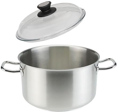 SKK großer Gastro Fleischtopf Ø 28 cm - induktiver 18/10 Edelstahl Kochtopf - Profi Universaltopf mit Vollglas Deckel
