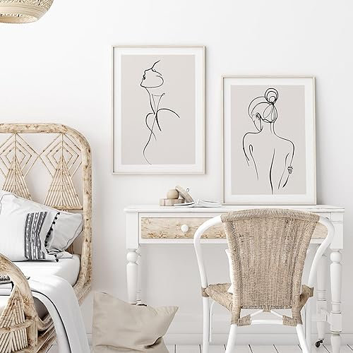 Frau Strichzeichnung Kunst Leinwand Malerei abstrakte weibliche Figur Poster Frauenkörper nordischer minimalistischer Druck Home Decor 19,6 x 27,5(50x70cm) x2 Kein Rahmen