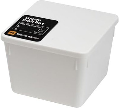 WestonBoxes Small Plastic Pots, Tubs, Containers/Craft Organiser Boxes With Tight Fit Clip-On Lids, Opaque White (Square, Pack of 5)