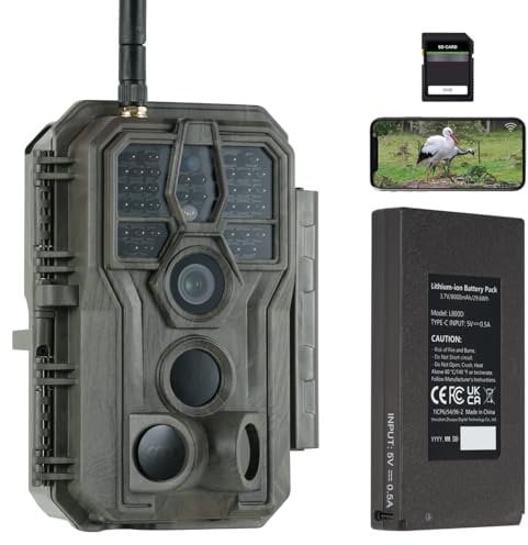 GardePro E8P MAX Cámara de Caza, WiFi, Batería Recargable 8000mAh, Tarjeta SD Incorporada, 64MP 1296P, Camara Fototrampeo con Alcance de Visión Nocturna WiFi con 0,1s Tiempo de Activación