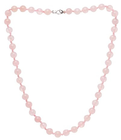 TreasureBay Handmade Gemstone Beaded Necklace 8mm Natural Gemstone Necklace for Women Ladies and Girls (Pink Rose Quartz)