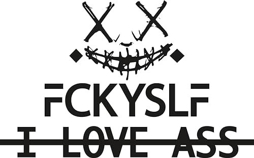 Autoaufkleber Set Fratze FCKYSLF I LOVE ASS KFZ Sticker Frecher Heckscheiben Aufkleber Tuning Style (Matt Schwarz)