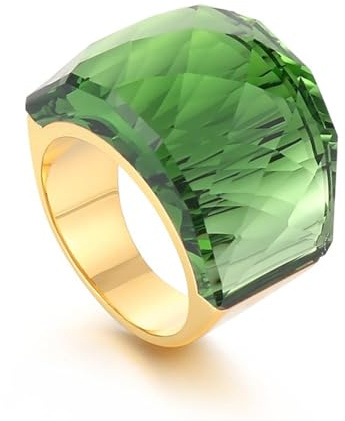IMINI Bague En Acier Inoxydable Et Verre De Cristal Plaqué Or Avec Zircone Cubique Exagérée Pour Femme, Grandes Bandes De Strass, Bague De Fête De Cocktail Pour Dames, Filles, Anniversaire (7, vert)