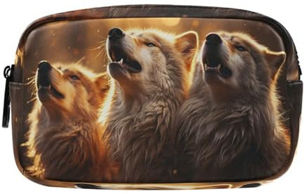 Drei Wölfe Heulen Federmäppchen Federtaschen Mäppchen Große Kapazität Schlamperbox Kosmetik Make-up Tasche für Jungen Mädchen Schule Schüler