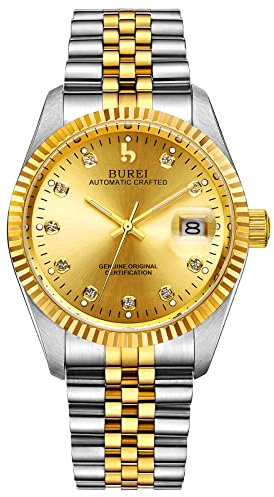 BUREI 38mm Automatik Uhr Herren Luxus Diamant Armbanduhr für Männer Mit Saphirglas Datumskalender