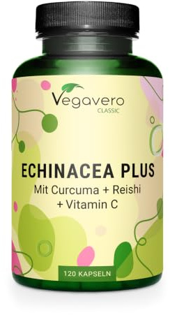 Echinacea Komplex 500mg | Vitamin C, Zink, Kurkuma und Reishi | Kapseln mit Acerola, Beta Glucan und Antioxidantien | 120 Stück | Immunsystem stärken* | Vegan | Vegavero
