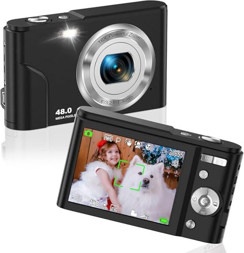 FamBrow Autofocus Vlogging Camera - FHD 1080P, 48MP with 16X Digital Zoom, Compact, Portable, Mini Camera for Teens, Kids, Adults & Beginners - Space Black