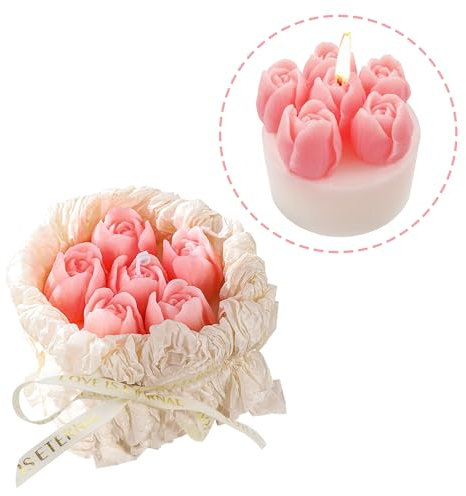 OCYEMY Scented Candles, Pink Candles with 6 Roses, Long Burning Decorative Candle, Birthday Gifts for Women Her Wife Mom Sister Friends Teachers Christmas New Home