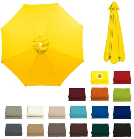 300CM Sonnenschirm Ersatzbezug 8 Rippen 230CM 270CM Rund Ersatztuch Terrassenschirm Sonnenschirm Bespannung Ampelschirm Bezug Wasserdicht Ersatz Baldachin Für Balkon, Garten, Pool Und Strand(Gelb,230C