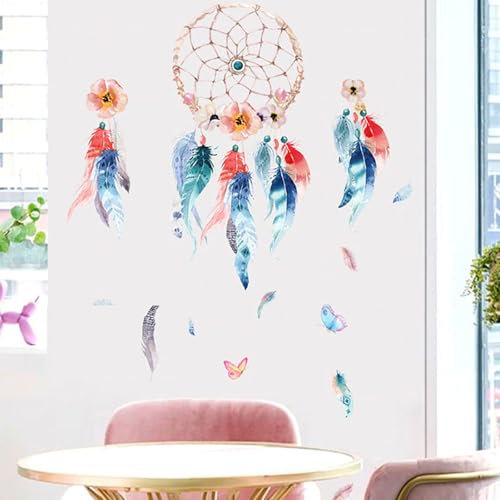 astylishome Wand Deko Traumfänger Farbige Feder Wandaufkleber Wandtattoo Peeling und Kleben Wandsticker Abnehmbar DIY für Mädchenzimmer Kinderzimmer Schlafzimmer Wanddeko 0905