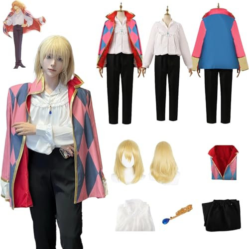 XLJLKJDS Anime Das wandelnde Schloss Cosplay-Kostüme Rolle Howl's Uniform Outfits mit Perücke Komplettset Halloween Karneval Party Verkleidung für Unisex-Erwachsene