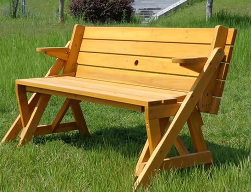 Bench Umwandelbare Gartentische und -stühle, hölzerne Parkbank mit Tisch, doppelt verwendbare Terrassen-Loungebank, Faltbare Gartenbank für den Außenbereich, Zweisitzer-Stuhl mit Rückenlehne