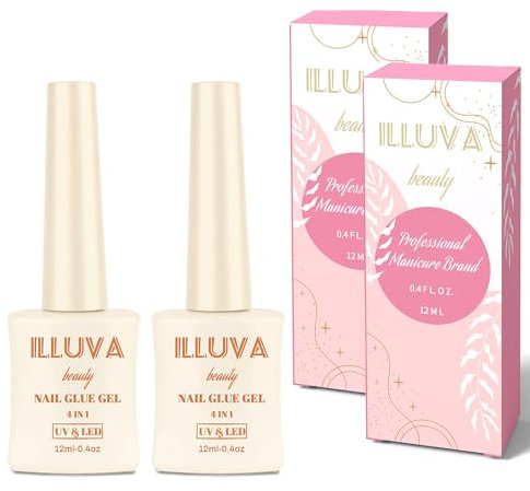 2Pcs 4 In 1 Nail Glue Gel for Acrylic Tips Extra Strong Gel Nail Extension Glue for False Nail Tips - Must Dry Under UV Nail Lamp, 12ML