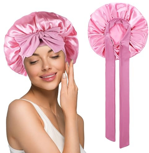 JIEYAO Satin Haarhaube für Damen, Doppelseitig Seidenhaube Zum Schlafen Locken Schlafhaube Haare Schützen für die Nacht Elastisch Weiche Satin Bonnet Verstellbare Bonnet Sleep Cap für Mädchen Rosa
