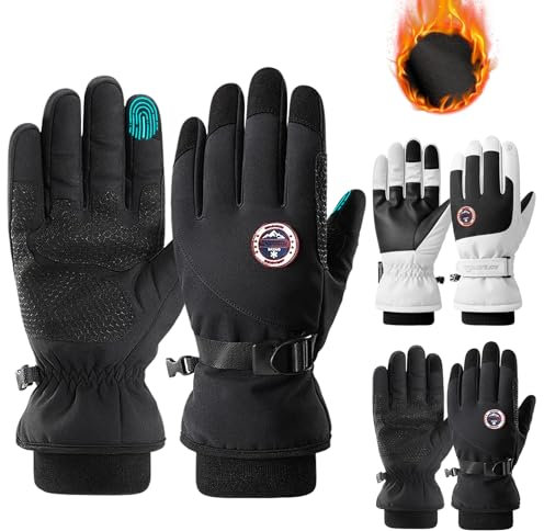EOAMGO Gants de ski pour homme et femme, gants de ski, snowboard, gants pour écran tactile, gants de vélo pour homme et femme, gants thermiques alpin extra chauds et imperméables (noir, taille L)