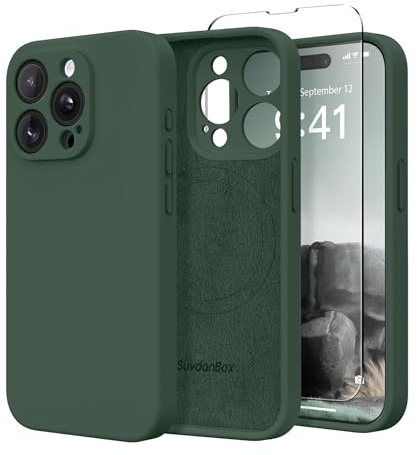 SuydanBox Magnetic for iPhone 12 Pro Max Case, Compatible with MagSafe, [Full Camera Protection][Screen Protector] Silicone Shockproof Protective Phone Case for iPhone 12 Pro Max 6.7, Alpine Green