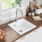 Auralum Spüle mit Armatur Set, Granit Spülbecken Weiß 45 x 45 cm + Wasserhahn Küche Chrom