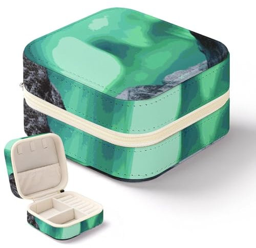 FZMVSQH Reise-Schmuckkästchen, Aurora Borealis, bedruckt, klein, Schmuck-Organizer, Aufbewahrungsbox, tragbar, PU-Leder, Mini-Schmuck-Reiseetui für Ringe, Ohrringe, Halsketten