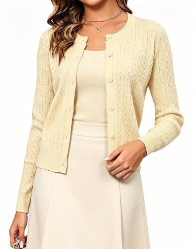 Chaqueta de Punto Mujer Cárdigan Corto Bolero Trenzado Grueso Rebeca Señora Jersey Abierto Manga Larga con Botones Rebecas Cuello Redondo Antiguo Básico Clásico