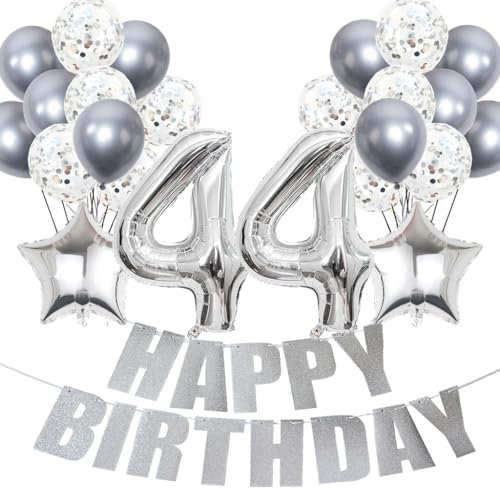 Conruich Luftballons 44. Geburtstag Dekoration, Silber Ballons Happy 44th Birthday DekoDeko 44 Jahre Frau, Folienballon Zahl 44 Silber, Deko 44. Geburtstag Frau, Geburtstagsdeko 44 Jahre Frauen Männer