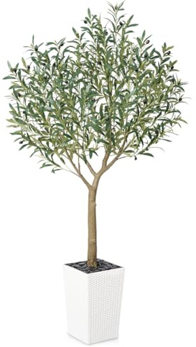 VeriNatural Olivo Artificiale 180 cm Piante Finte da Interno ed Esterno - Pianta Artificiale Grande con Vaso Bianco, UV Resistente - Decorazioni per Casa, Ufficio, Giardino, Eventi, VN156
